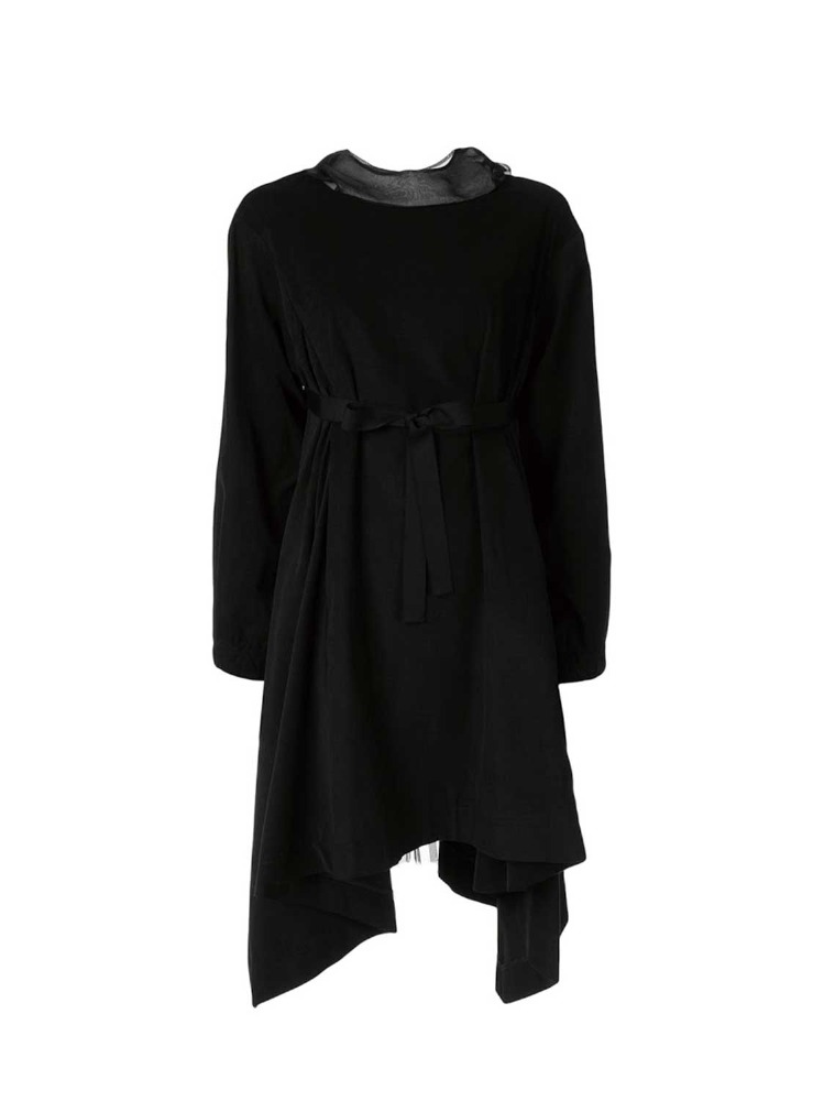 BLACK FINE CORDURY BACK PLEATED HOODED DRESS  샨샨 루안 블랙 파인 코듀로이 백 플리츠 후드 드레스 - 아데쿠베