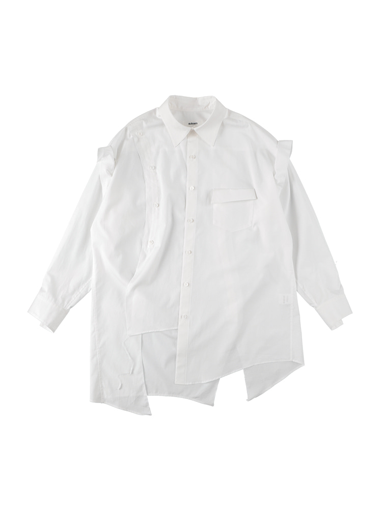 WHITE SHOULDER LOCK OPEN OVER SHIRTS  설밤 화이트 숄더 락 오픈 오버 셔츠 - 아데쿠베